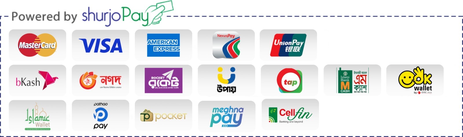 Accepted payment methods powered by ShurjoPay